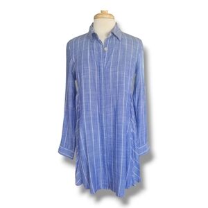 Blue Island Long Blue/White Button-Down Women's Shirt . Size Small